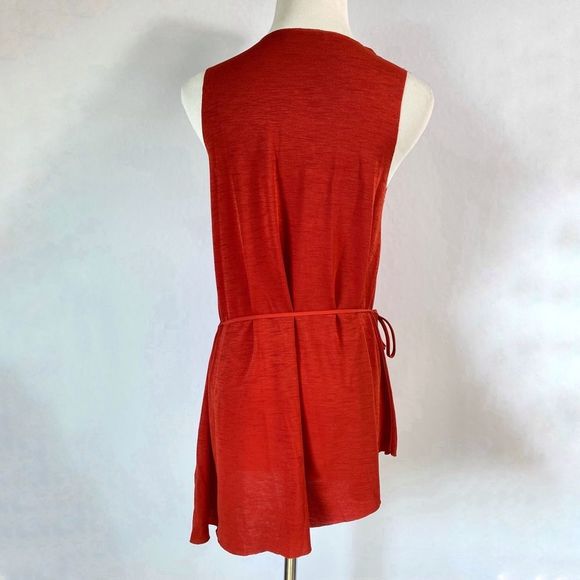 ZARA W&B V-Neck Faux Wrap Sleeveless Blouse Top Red Orange - Picture 3 of 5